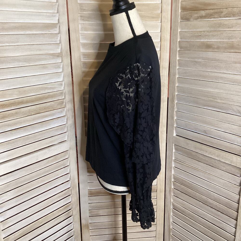 See by Chloe Cropped T Shirt Long Lace Ruffle Sleeve Black Cotton S - Picture 6 of 12